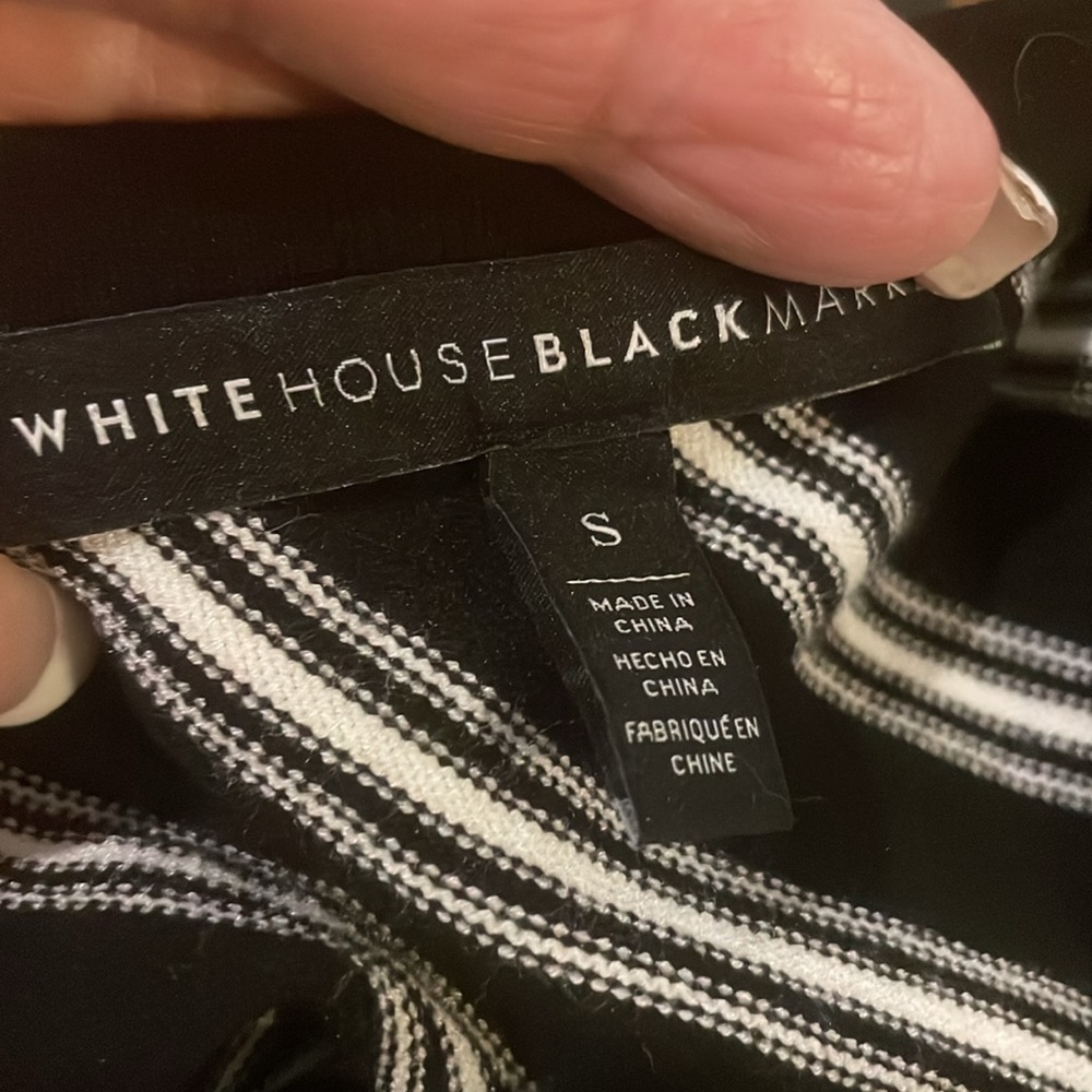 White House Black Market Black & White Striped Top w/ Bell Sleeves - Picture 7 of 8